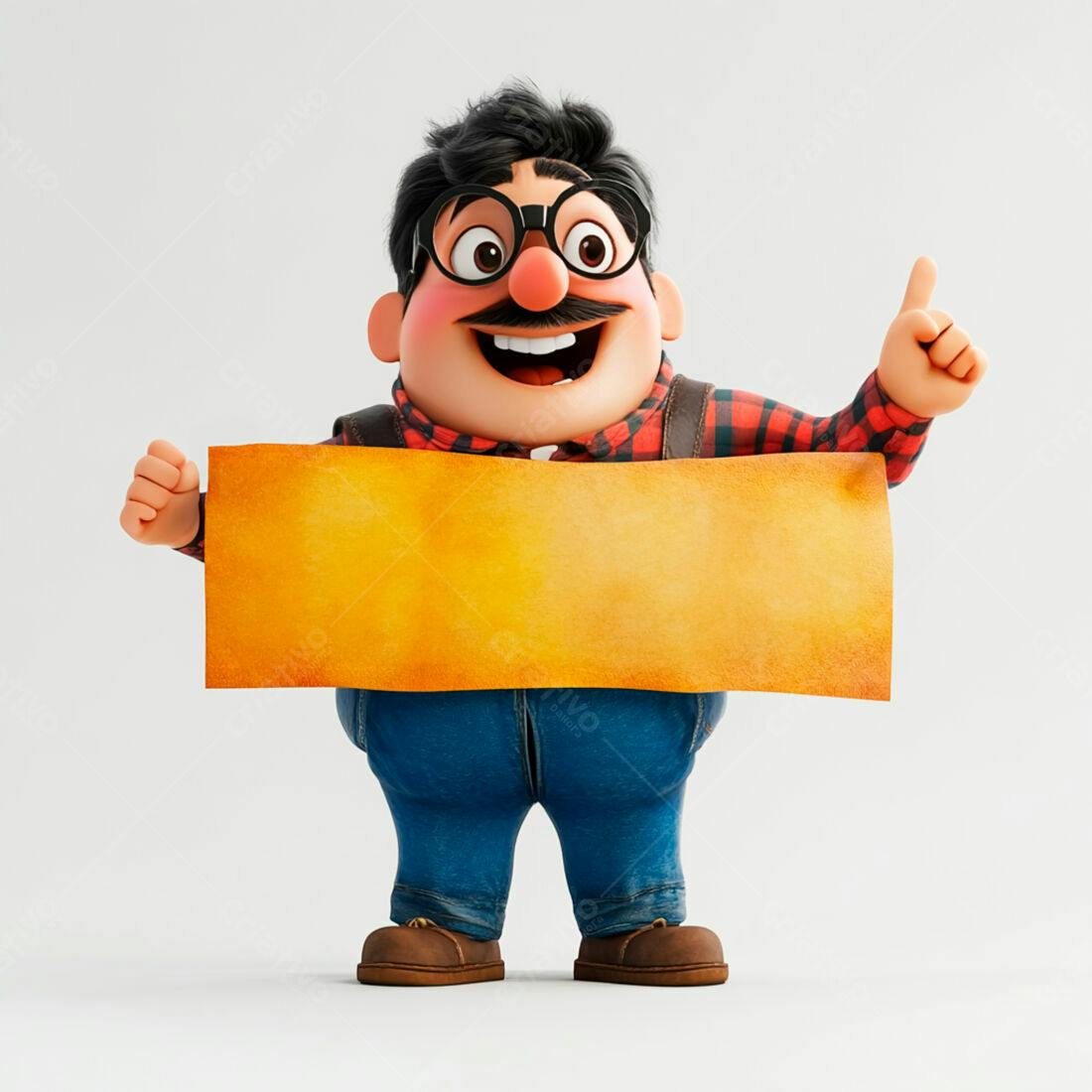 Homem Cartoon segurando cartaz amarelo