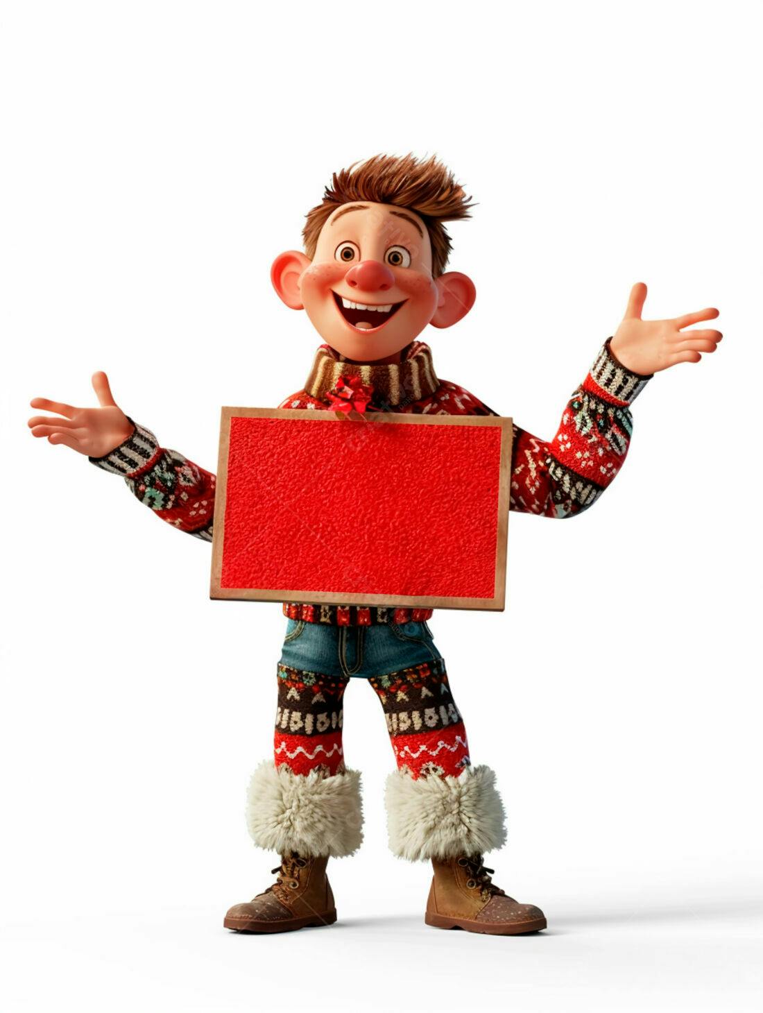 Menino animado com presente de Natal