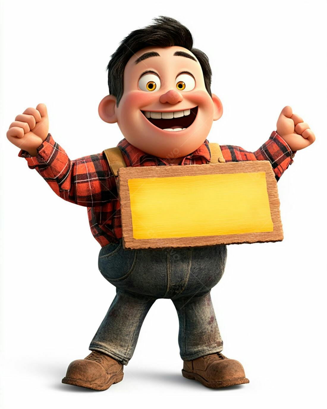 Menino animado feliz com placa amarela