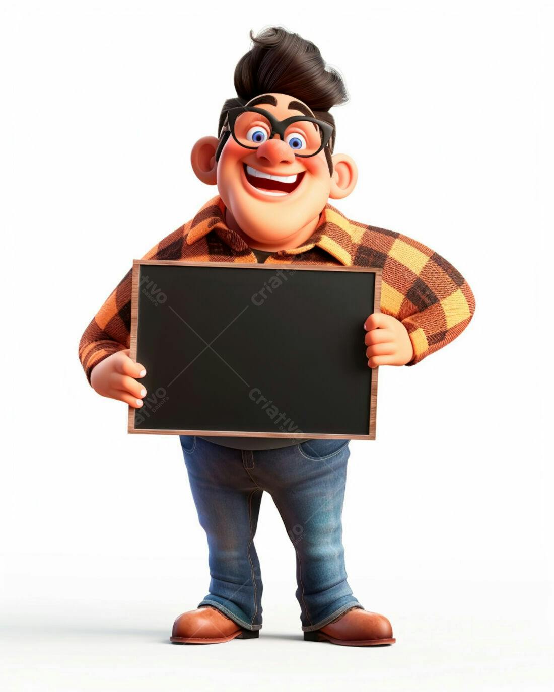 Personagem animado com quadro negro