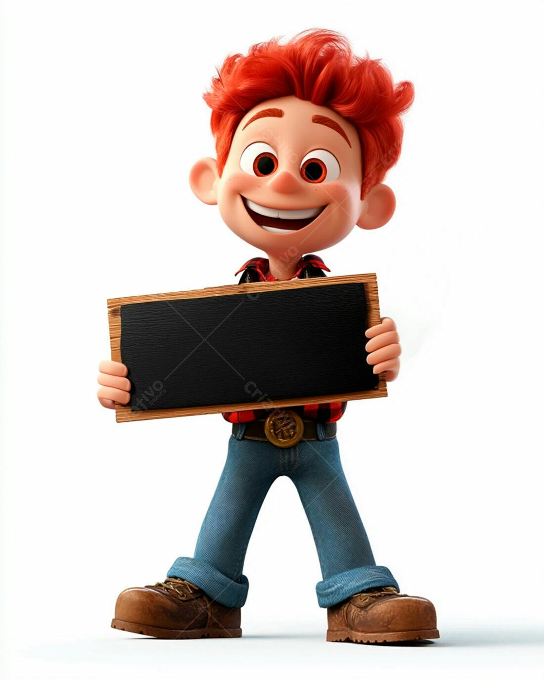 Menino animado segurando quadro negro