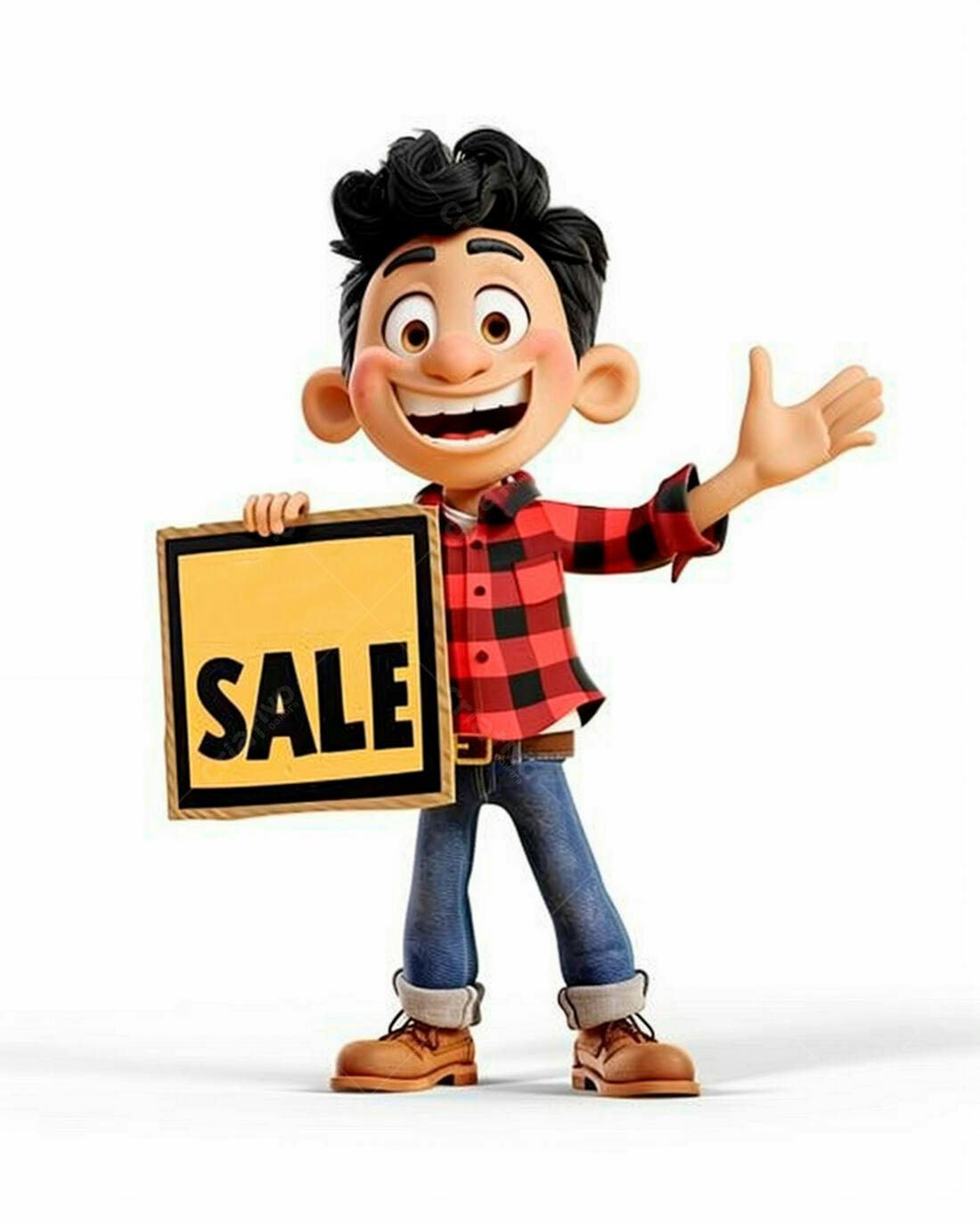 Personagem animado anunciando promoção