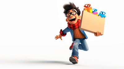 Cartoon 3D Segurando Uma Caixa De Presentes