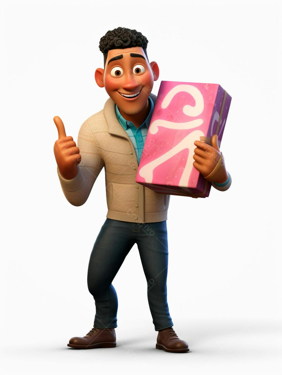 Homem feliz com presente grande rosa