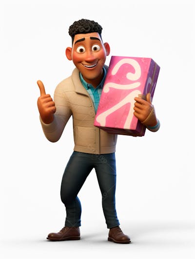 Cartoon 3D Segurando Uma Caixa De Presentes