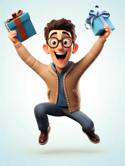 Cartoon 3D Segurando Uma Caixa De Presentes
