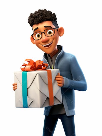 Cartoon 3D Segurando Uma Caixa De Presentes