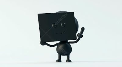 Mascote Preto Segurando Uma Placa Preta Contra Um Fundo Branco