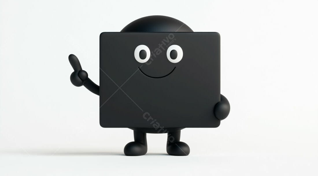 Personagem 3D preto segurando placa