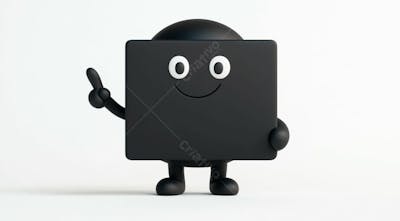 Mascote Preto Segurando Uma Placa Preta Contra Um Fundo Branco