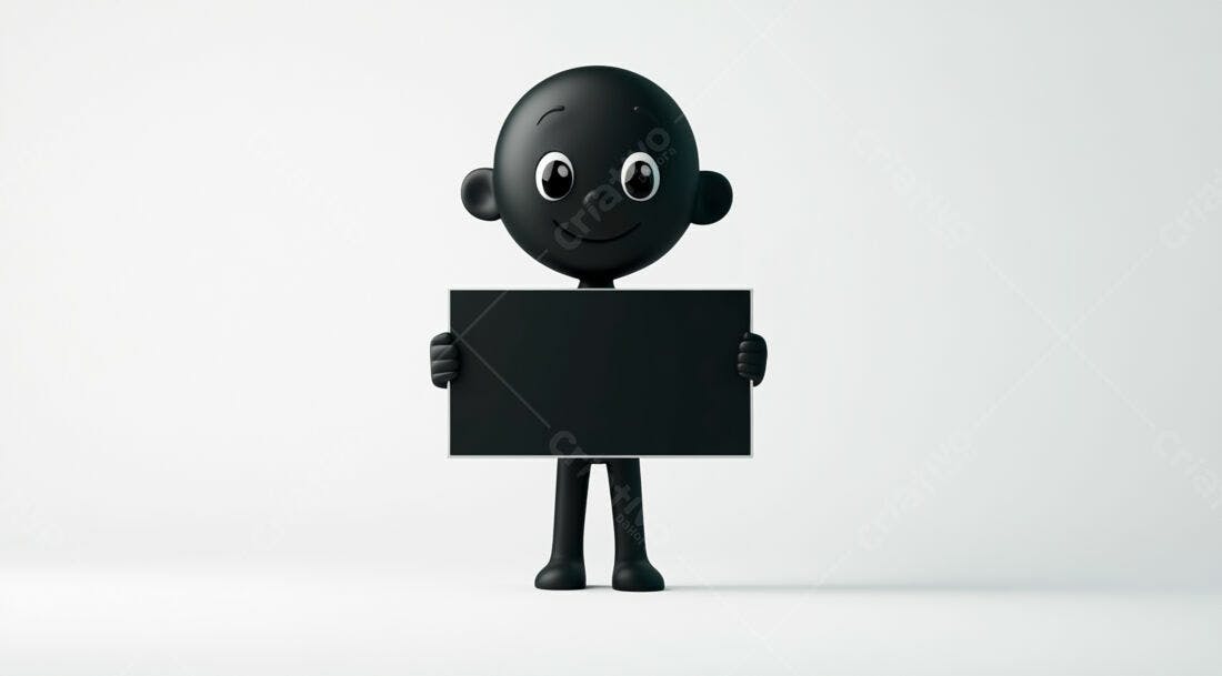 Boneco preto segurando placa vazia