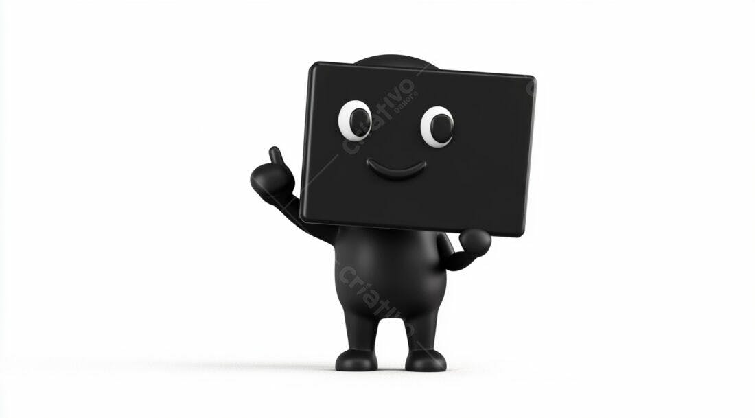 Boneco 3D preto positivo segurando placa