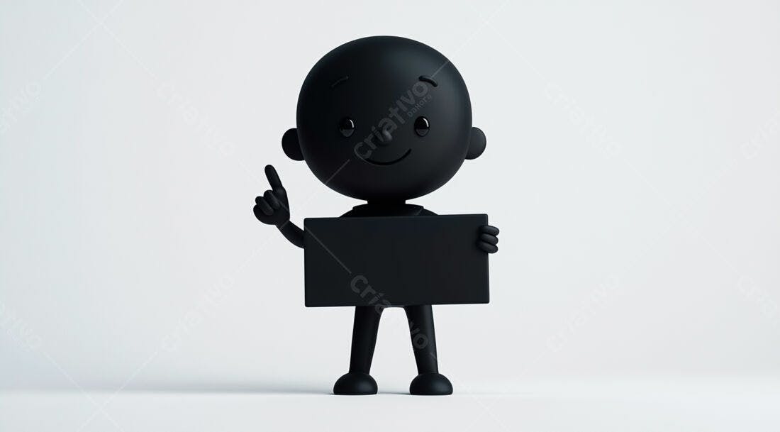 Boneco preto segurando placa vazia
