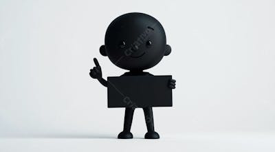 Mascote Preto Segurando Uma Placa Preta Contra Um Fundo Branco