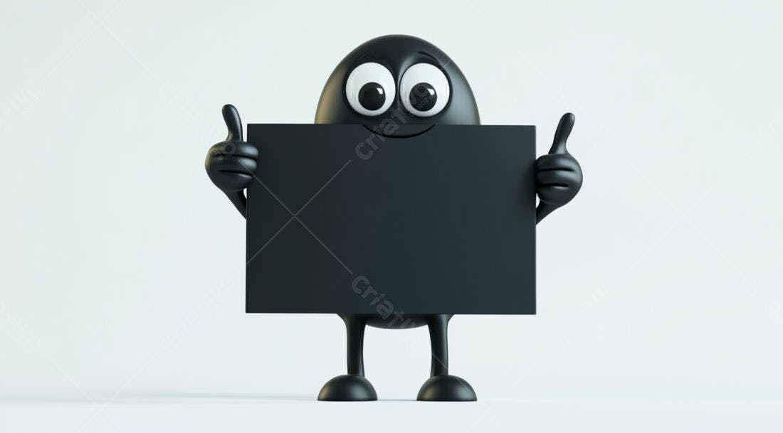 Boneco preto segurando cartaz em branco