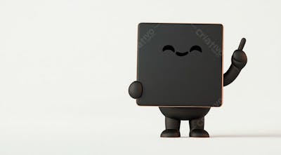 Mascote Preto Segurando Uma Placa Preta Contra Um Fundo Branco