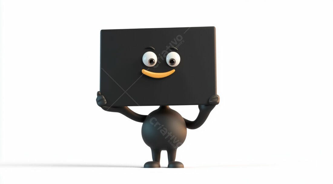 Boneco 3D segurando placa preta