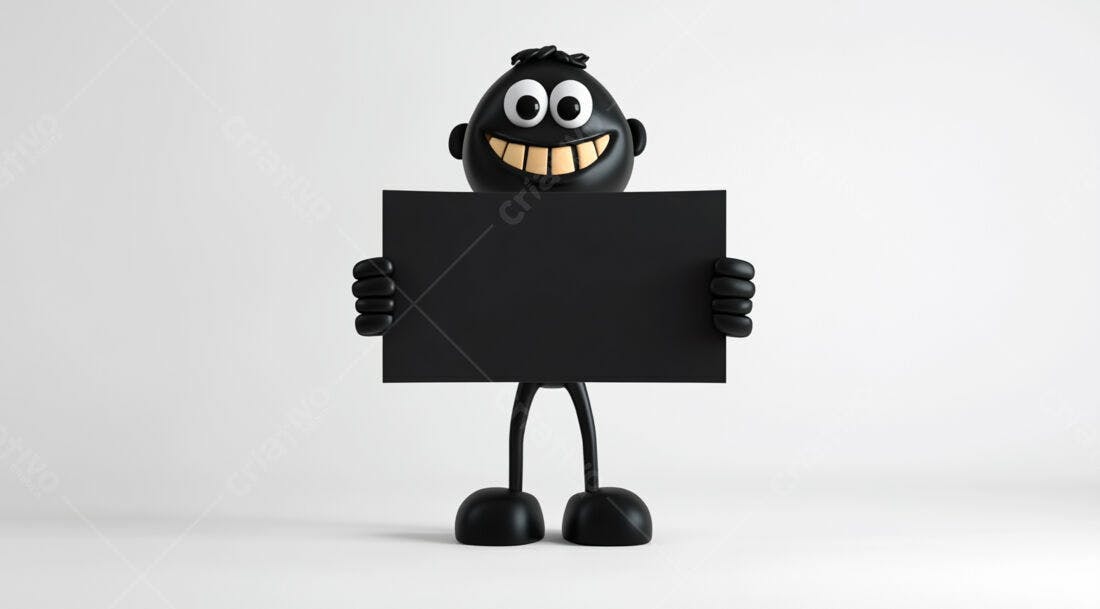Boneco preto segurando cartaz em branco