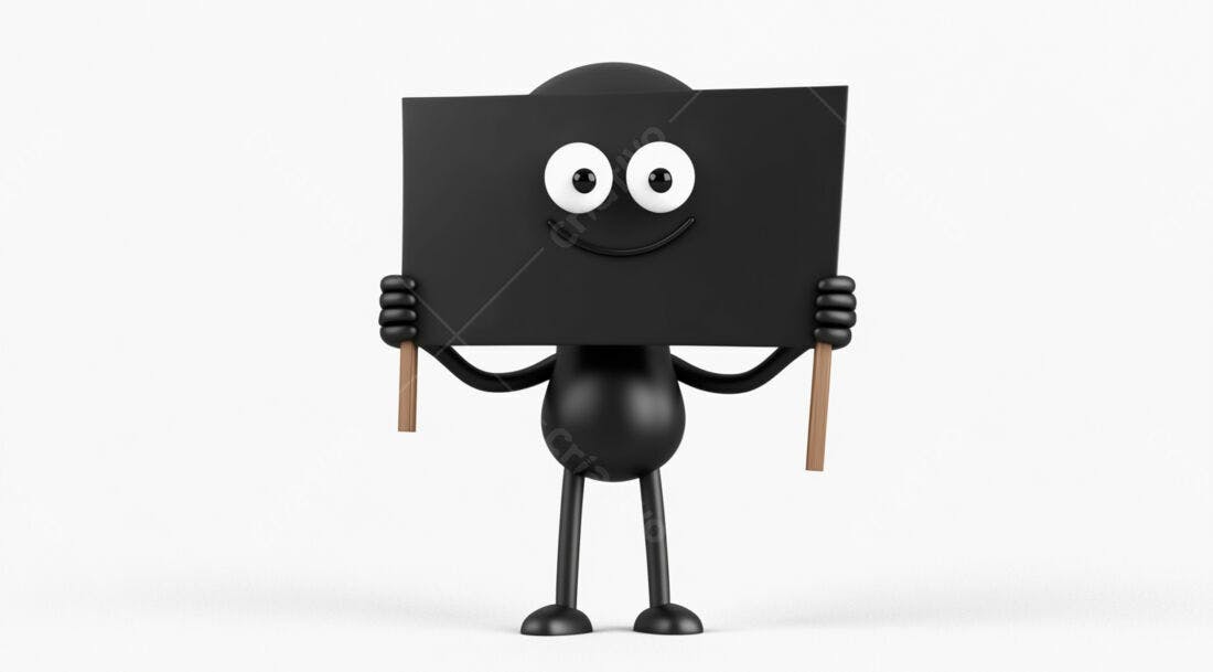 Boneco preto segurando cartaz vazio