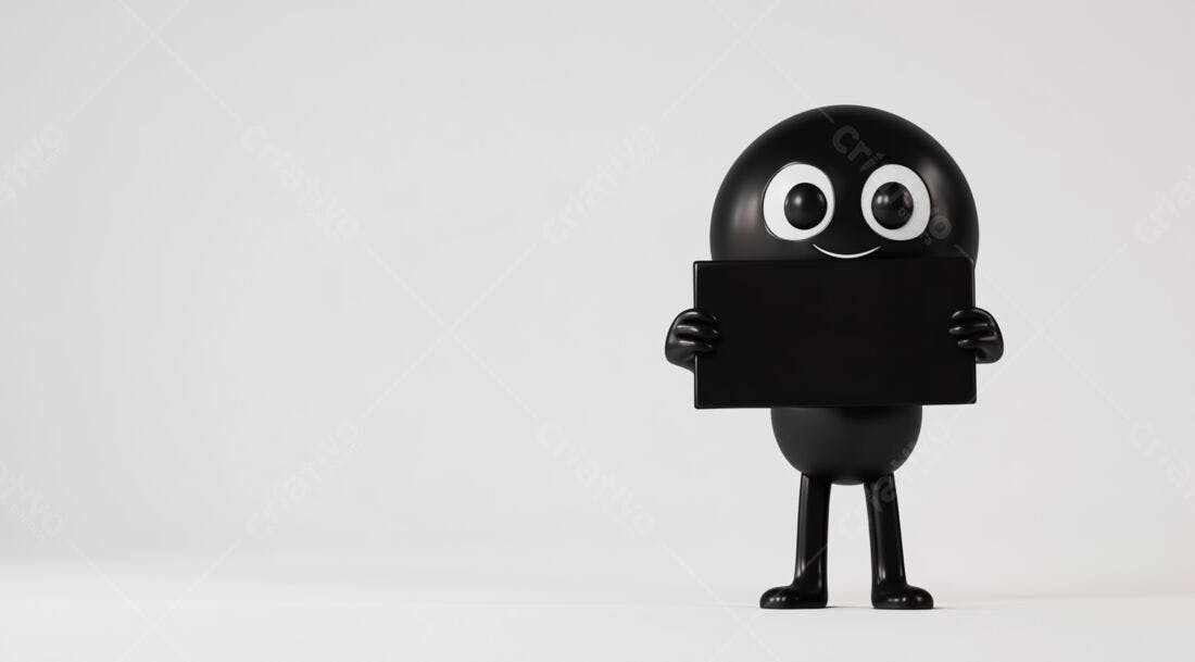Boneco preto segurando placa vazia