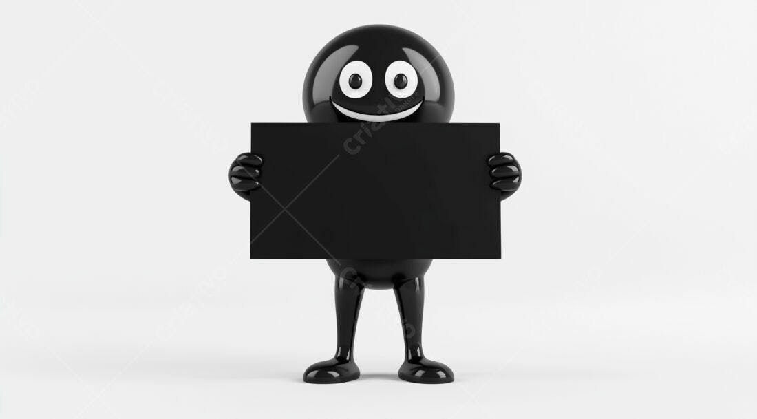 Boneco preto segurando cartaz em branco
