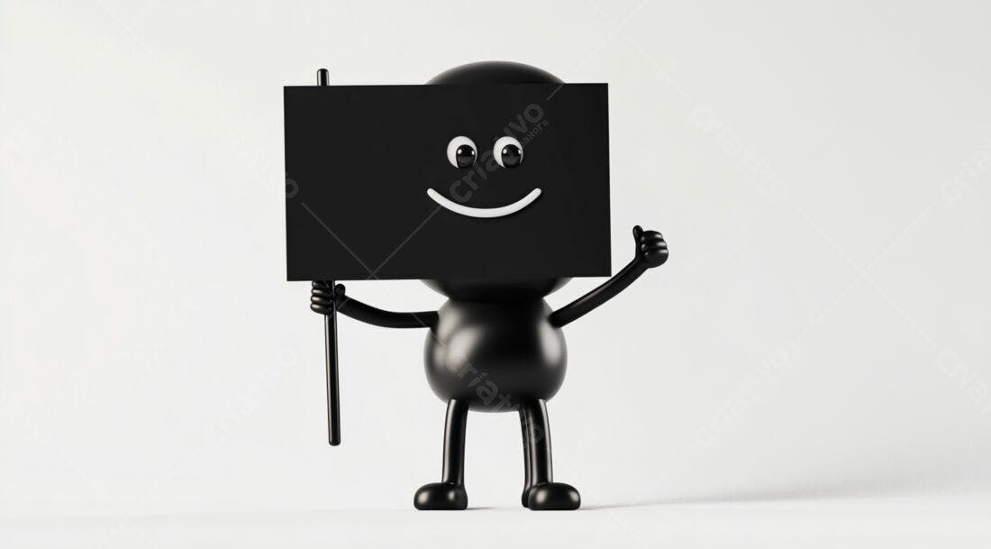 Boneco Preto com Placa Sorrindo