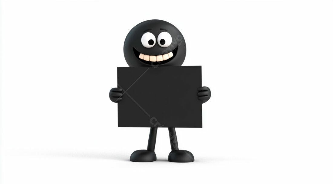 Boneco negro segurando cartaz preto