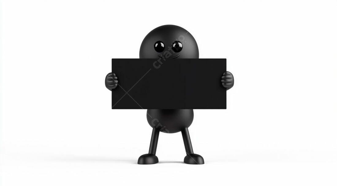 Boneco Preto segurando cartaz vazio