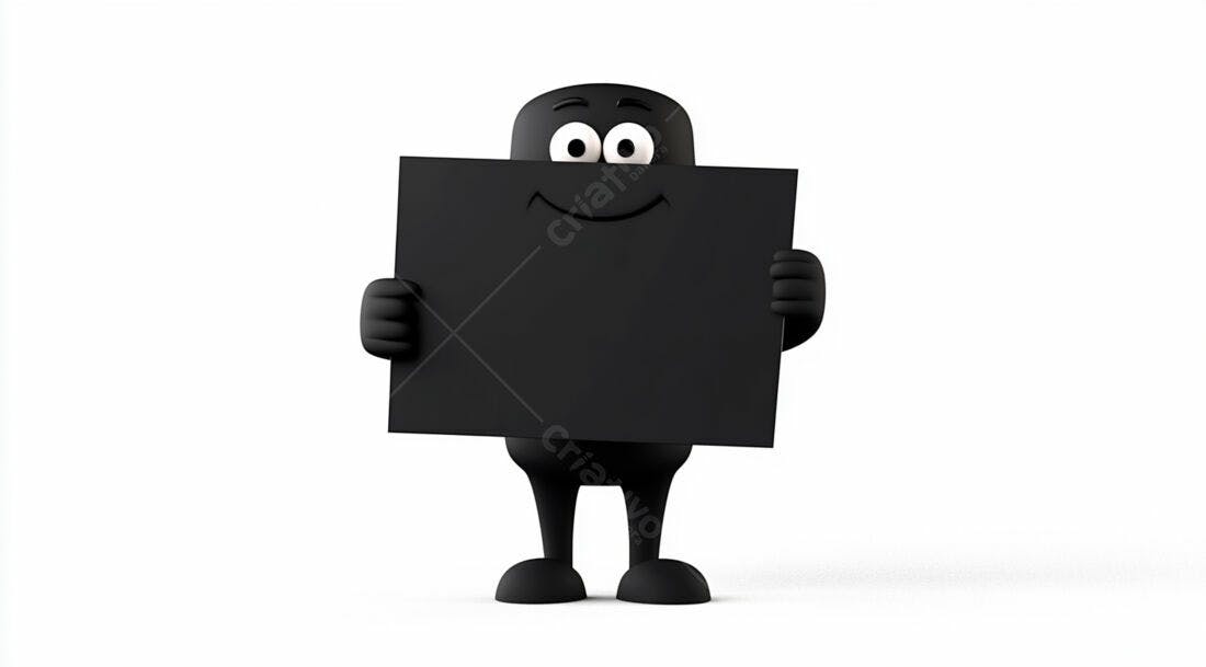 Boneco Preto segurando cartaz
