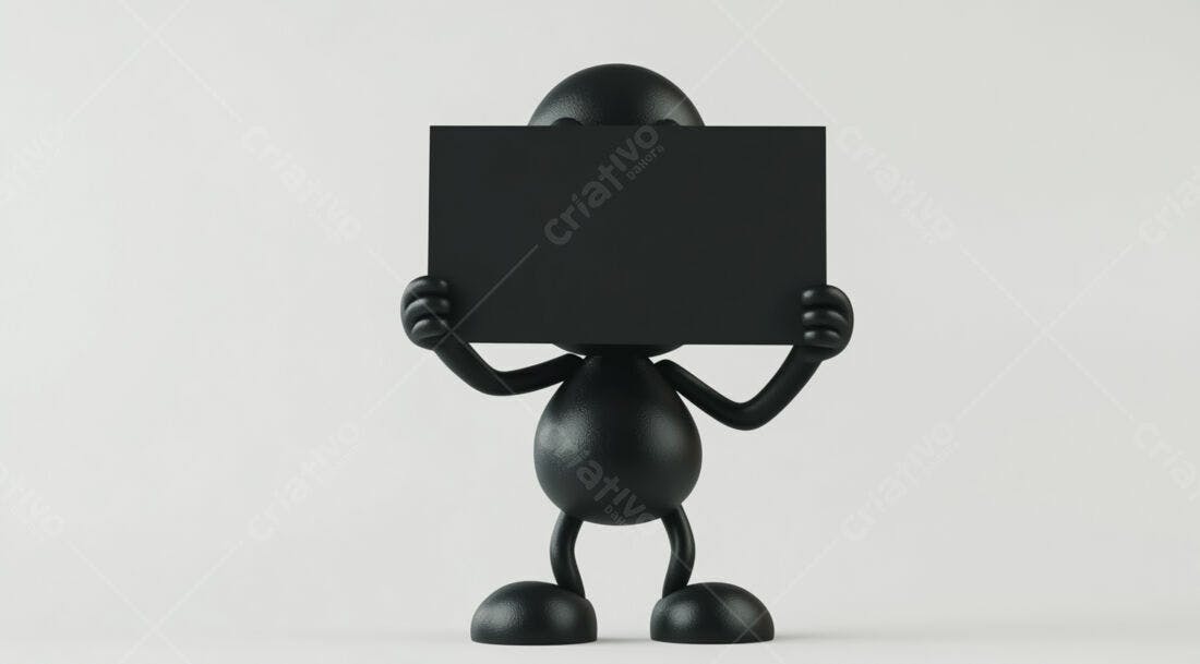 Boneco preto segurando cartaz vazio