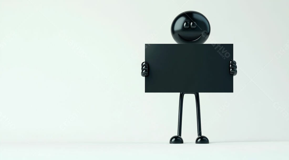 Boneco preto segurando cartaz branco