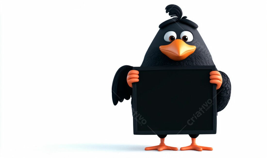 Corvo animado segurando placa preta