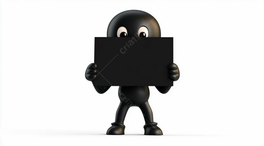 Boneco preto segurando cartaz vazio