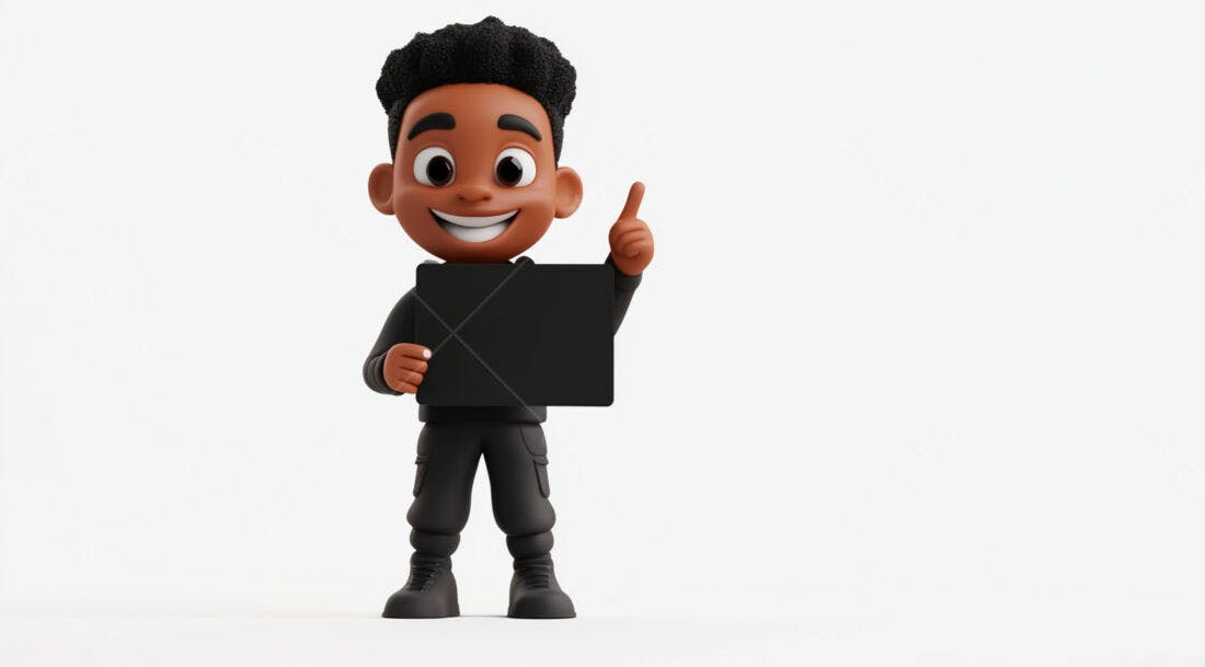 Menino negro segurando cartaz preto fundo branco