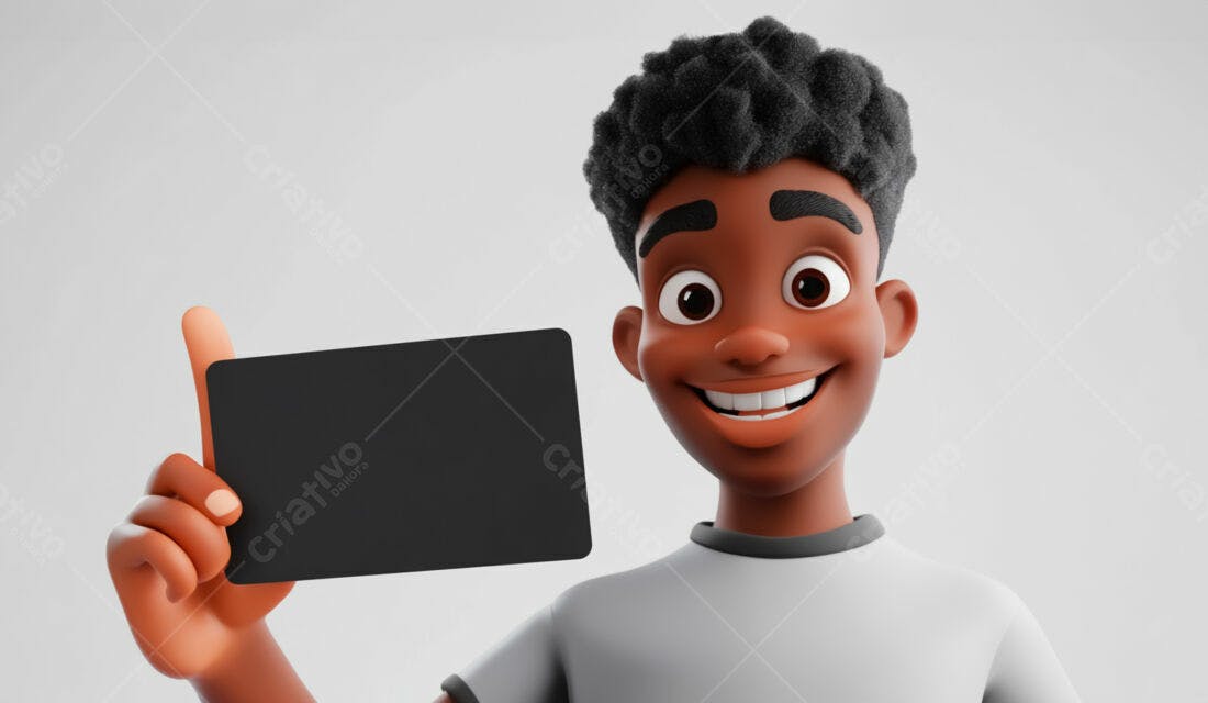 Menino negro sorridente segurando cartão preto