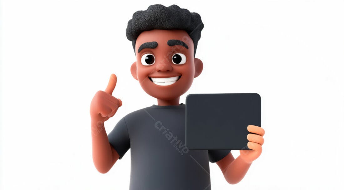 Menino negro sorrindo com tablet