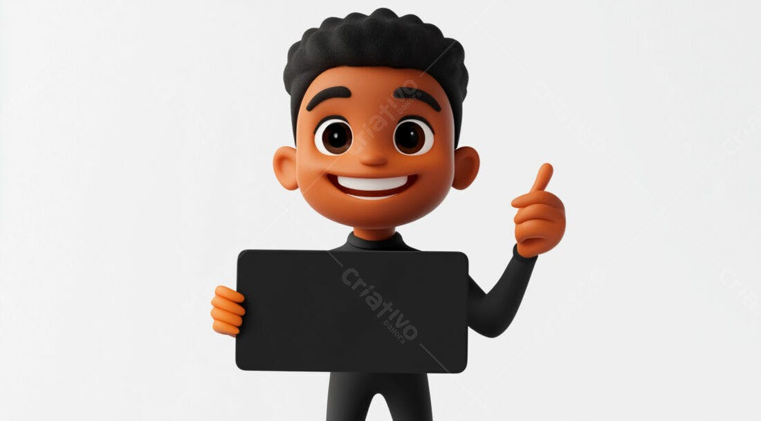 Menino negro sorridente segurando placa preta
