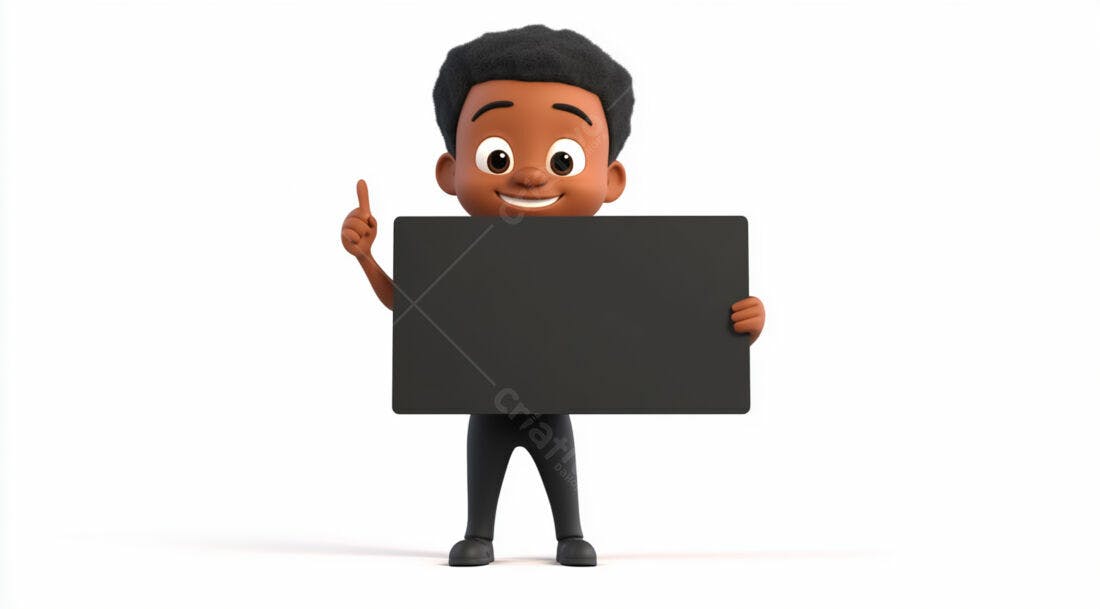 Menino negro animado segurando cartaz preto