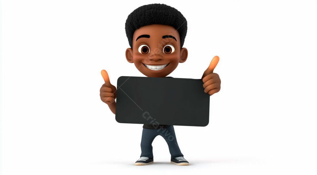 Menino negro segurando placa preta