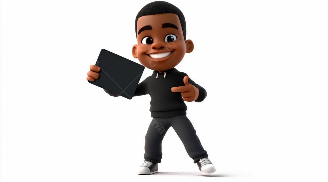 Menino negro segurando tablet fundo branco