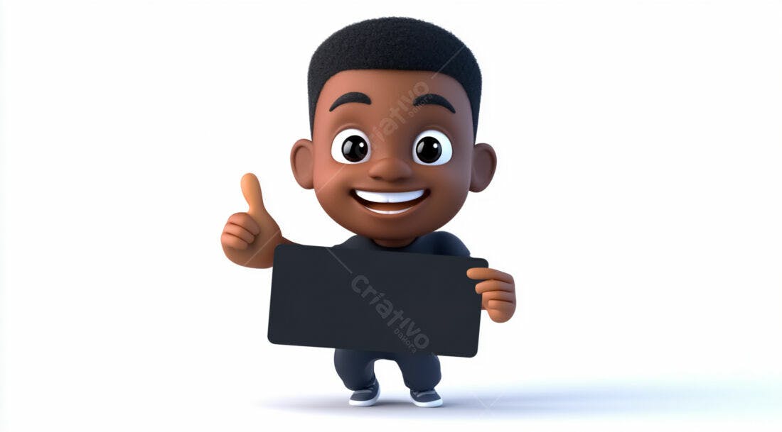 Menino negro com placa em fundo branco