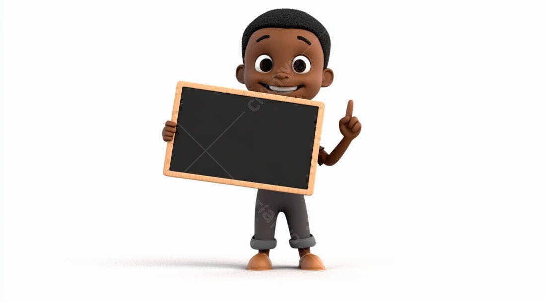 Menino negro segurando quadro negro