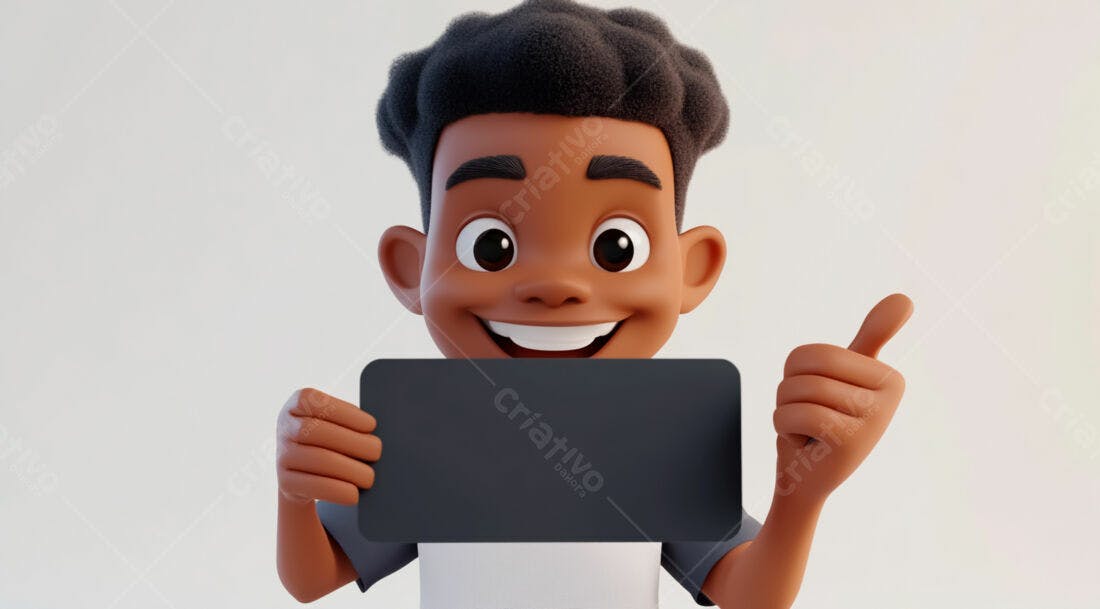 Menino negro sorridente segurando placa escura