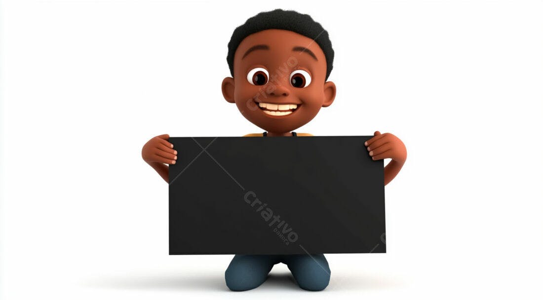 Menino negro segurando cartaz preto