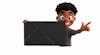 Smiling 3d black boy holding a sign on a white background