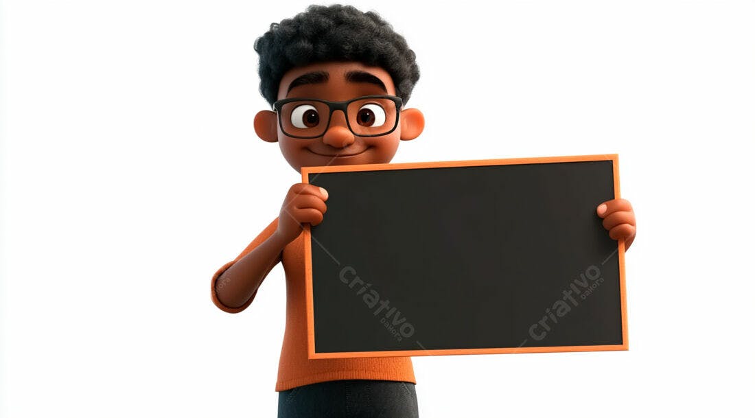 Menino negro segurando quadro negro