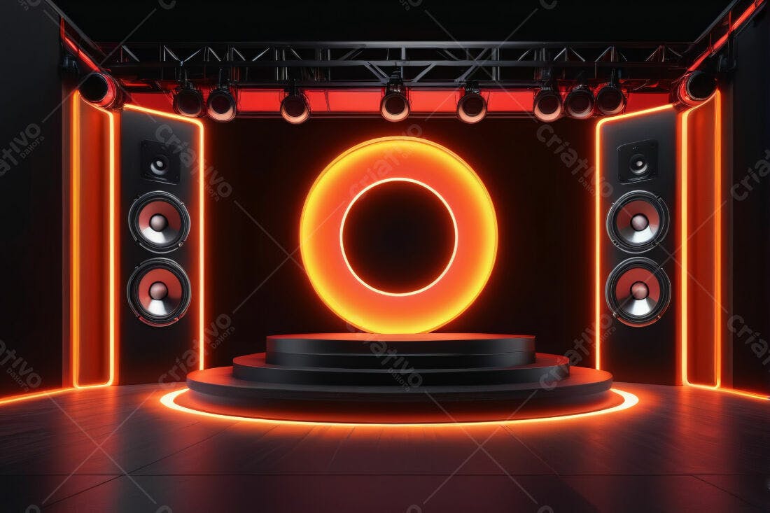 Palco com iluminação neon laranja