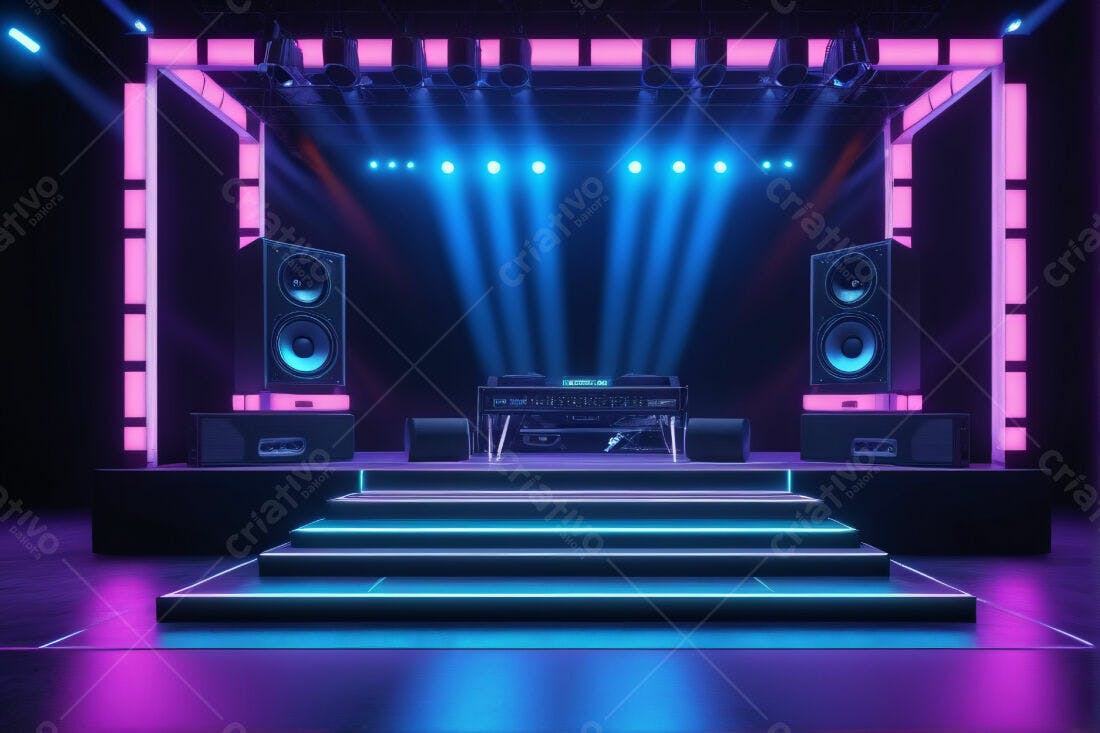Palco Neon com Instrumentos Musicais
