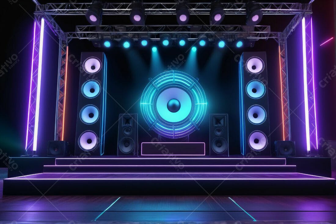 Palco com iluminação neon para show