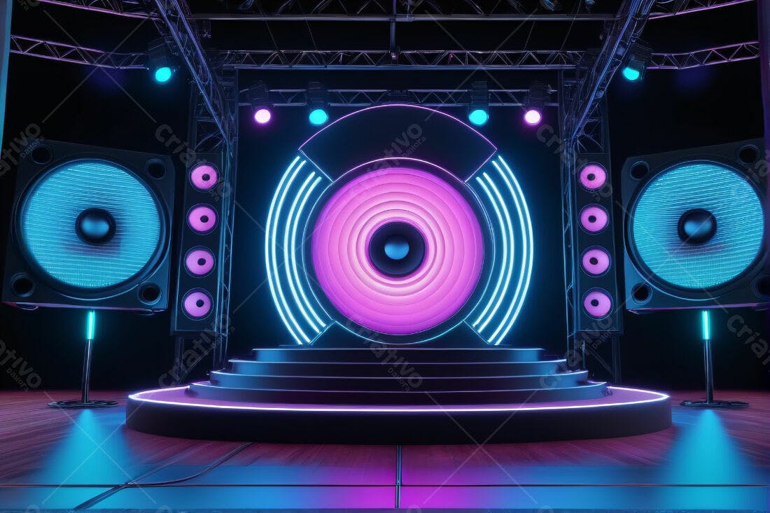Palco Neon com Caixas de Som Gigantes